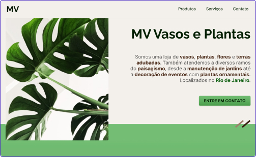 Página do projeto MV Vasos e Plantas